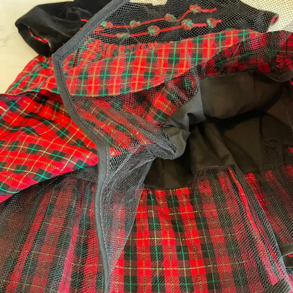 BONNIE JEAN Girls Toddler 3T Black Velvet Red Green Tartan Plaid Holiday Dress